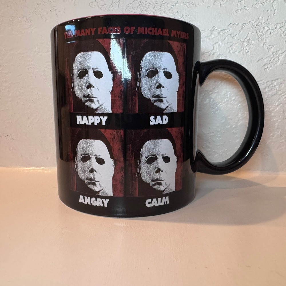 Silver Buffalo Halloween Michael Myers Many Faces Ceramic Mug 20oz Black Red